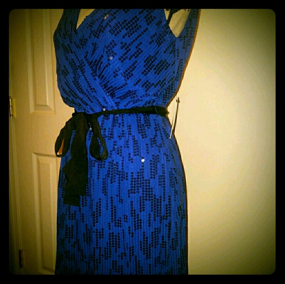 Express Royal Blue Sequin Dress with Empire Waist